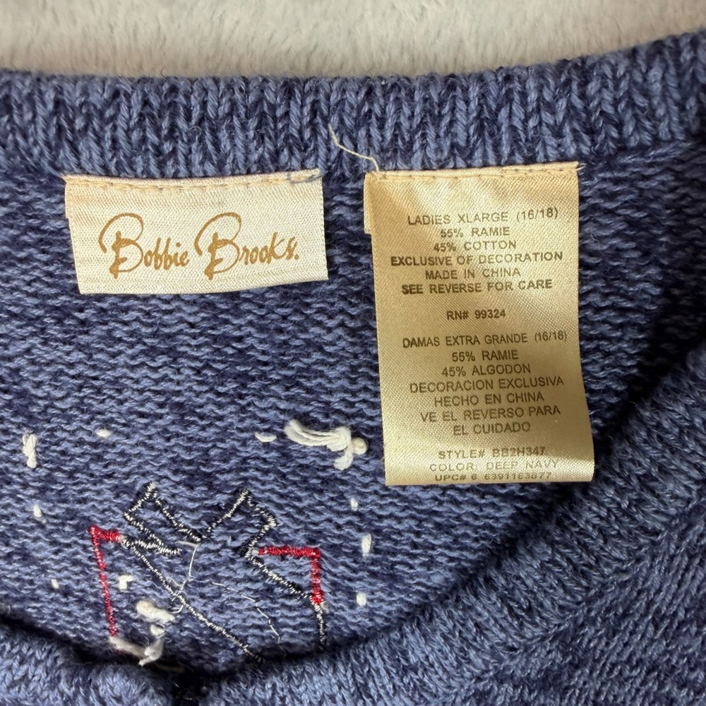 Bobbie Brooks Christmas Sweater Vest Womens XL Deep Navy Zip Front Santa Sleigh - Picture 2 of 14